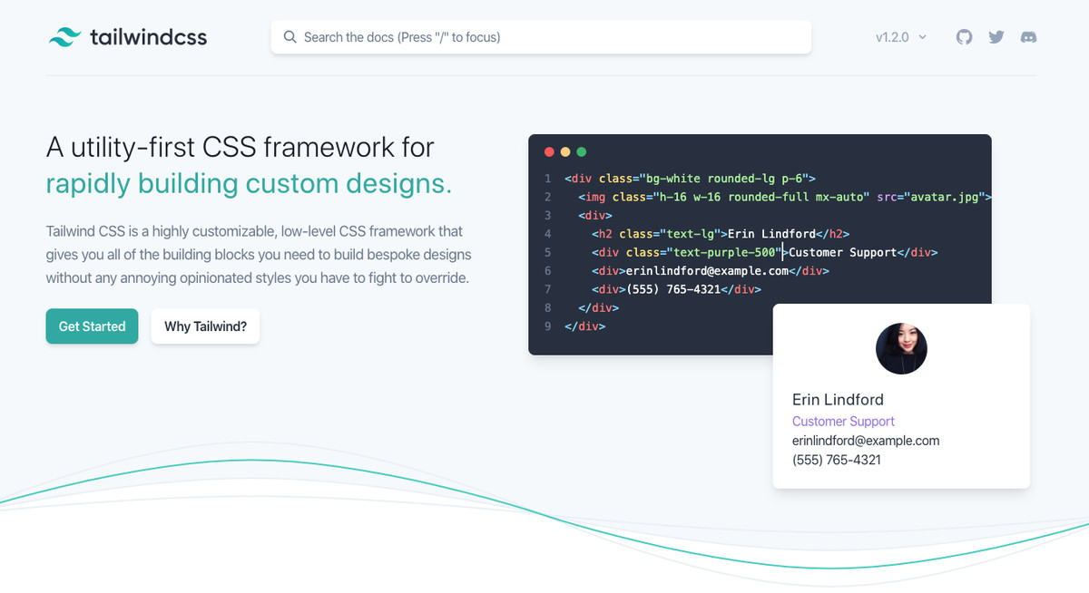 A screenshot of the Tailwind CSS homepage